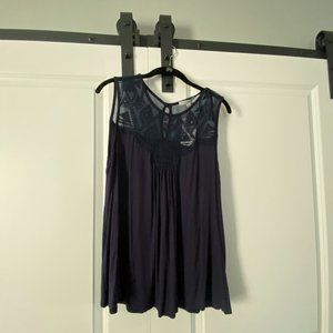 Navy Lace and Embroidered Tank NWT 1X